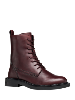 Geox Serilda Leather Lace Up Ankle Boots - view 2, Wine