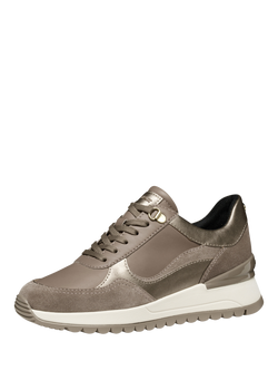 Geox Desya Leather Blend Lace Up Trainers, Taupe/Sand - view 2, Taupe/Sand