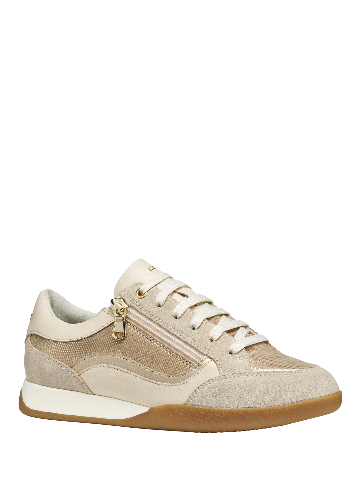 Product image 2 of 6, which shows Geox Maryemy Leather Blend Zip Trainers, Gold/Taupe, EU35