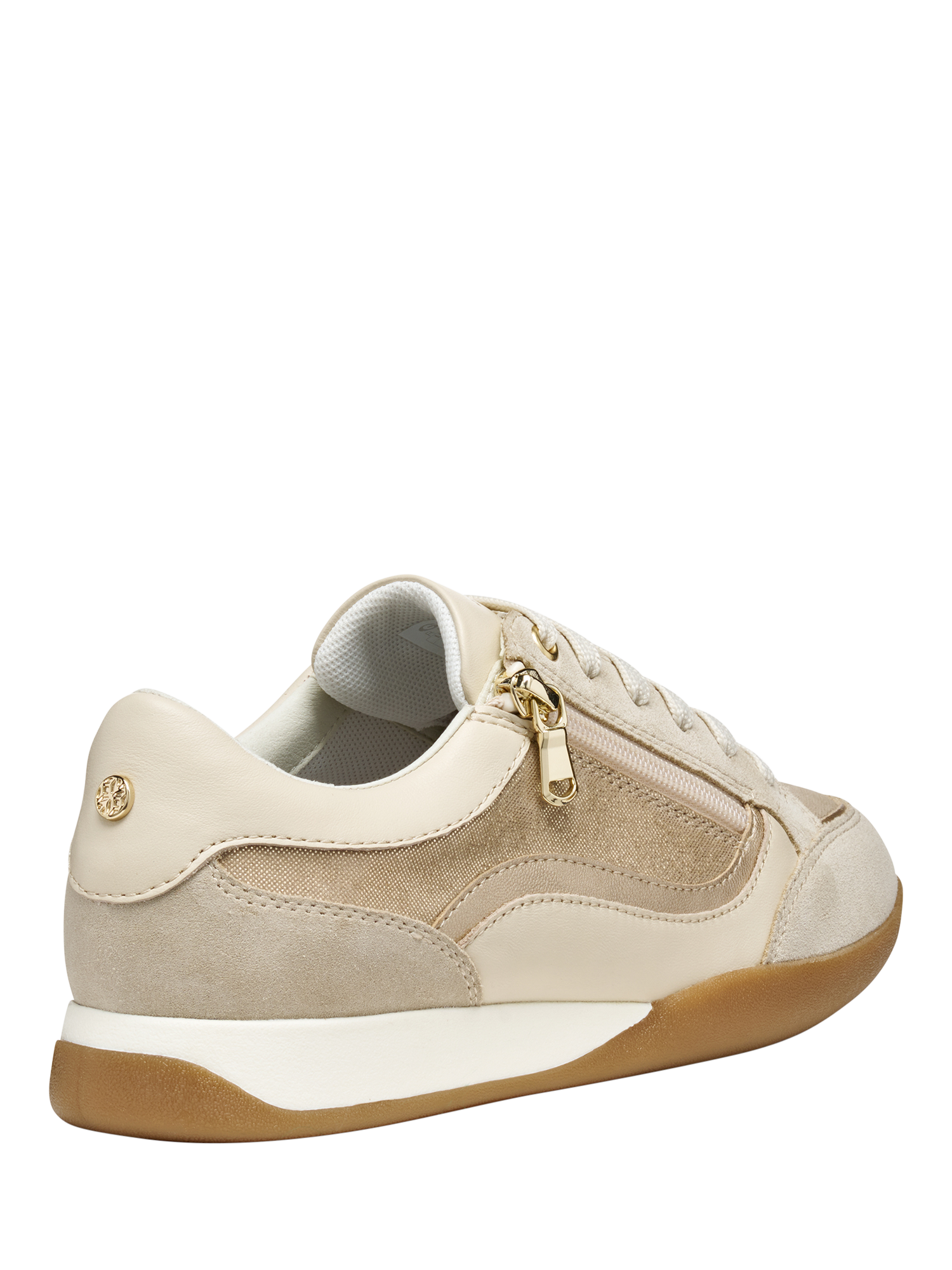 Product image 4 of 6, which shows Geox Maryemy Leather Blend Zip Trainers, Gold/Taupe, EU35