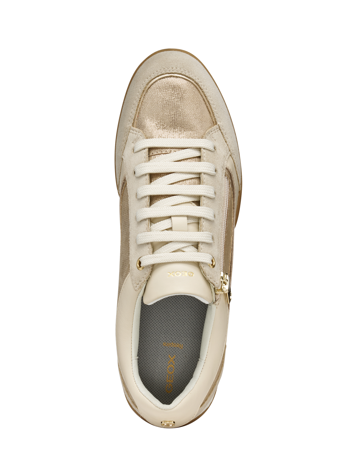Product image 5 of 6, which shows Geox Maryemy Leather Blend Zip Trainers, Gold/Taupe, EU35