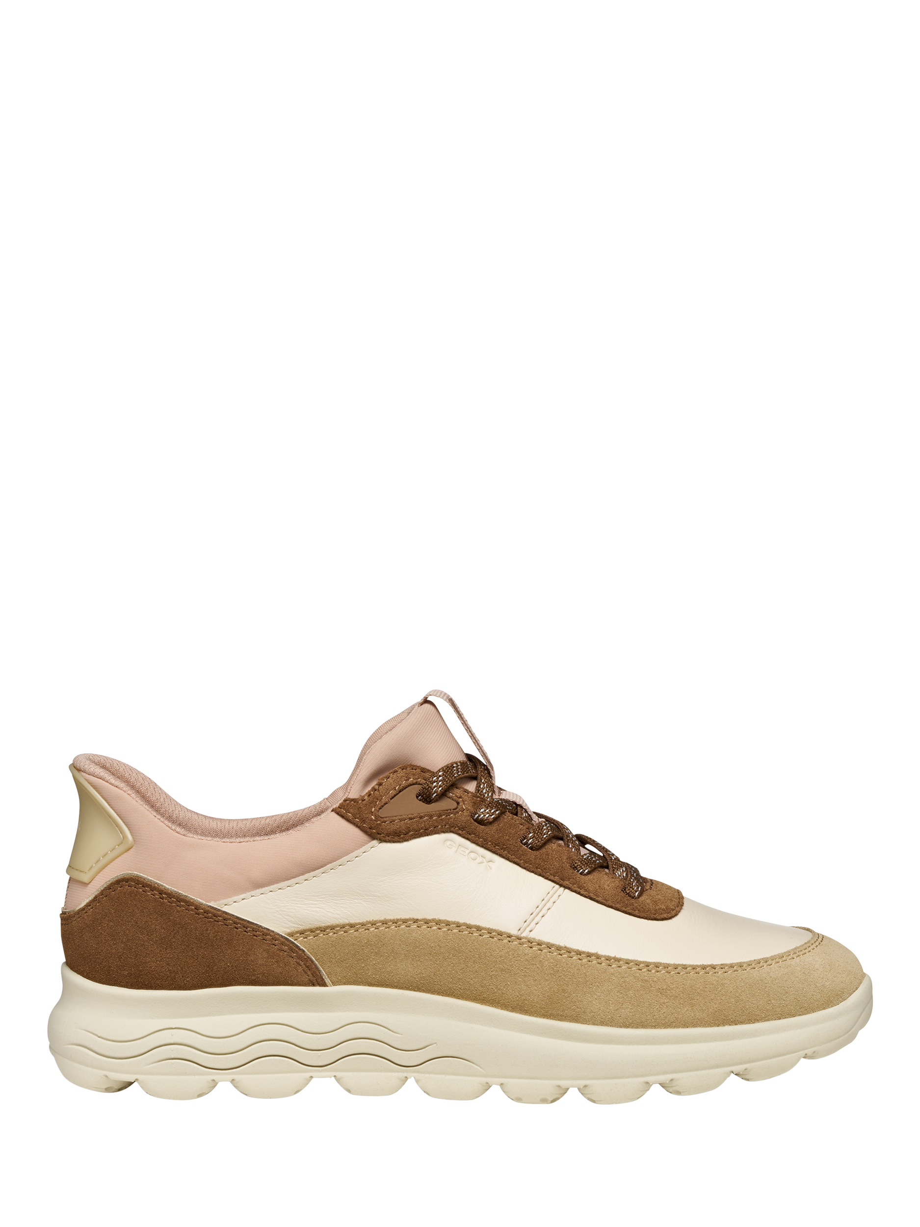 Product image 1 of 6, which shows Geox Spherica Plus Suede Blend Lace Up Trainers, Papyrus/Mud, EU35