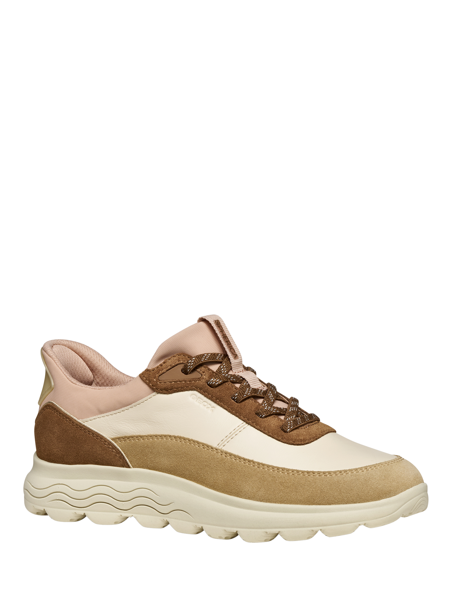 Product image 2 of 6, which shows Geox Spherica Plus Suede Blend Lace Up Trainers, Papyrus/Mud, EU35