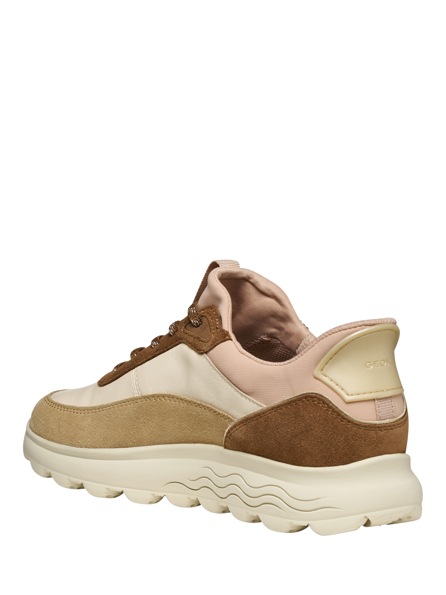 Product image 3 of 6, which shows Geox Spherica Plus Suede Blend Lace Up Trainers, Papyrus/Mud, EU35