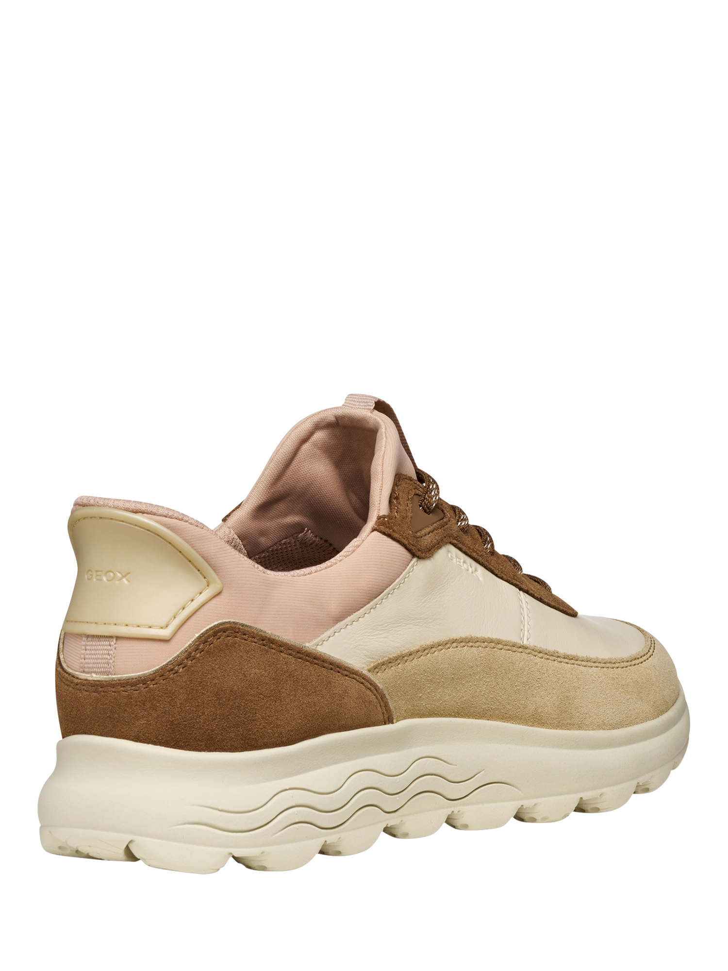 Product image 4 of 6, which shows Geox Spherica Plus Suede Blend Lace Up Trainers, Papyrus/Mud, EU35