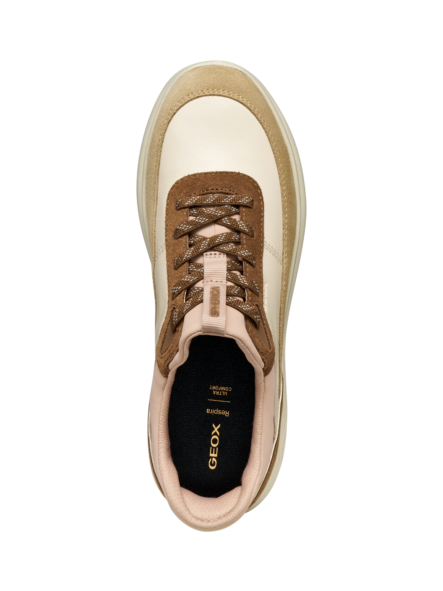 Product image 5 of 6, which shows Geox Spherica Plus Suede Blend Lace Up Trainers, Papyrus/Mud, EU35