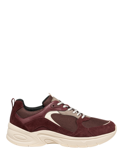 Geox Zarvia Suede Blend Lace Up Trainers, Black, Wine