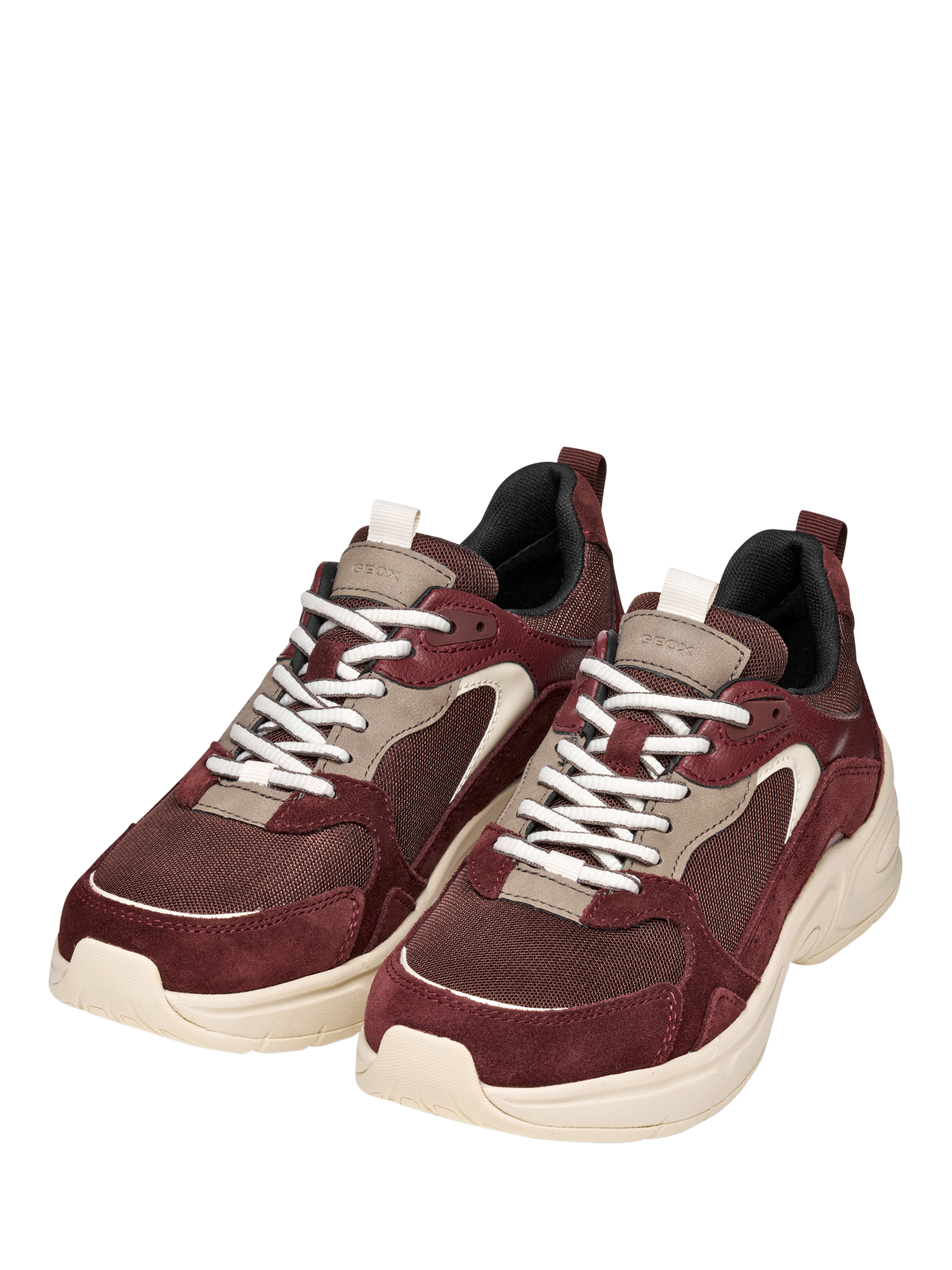 Product image 3 of 10, which shows Geox Zarvia Suede Blend Lace Up Trainers, Wine, EU35
