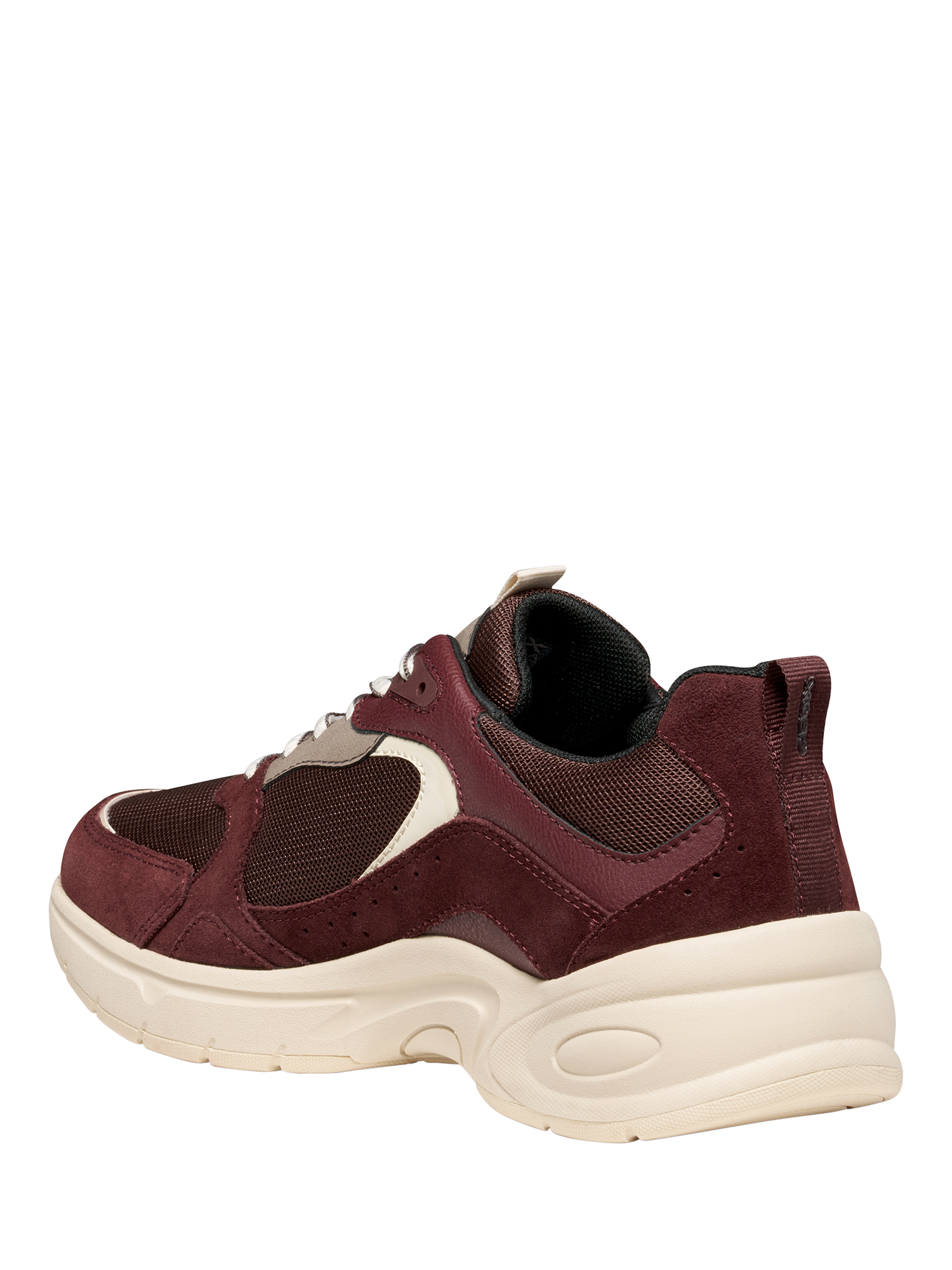 Product image 6 of 10, which shows Geox Zarvia Suede Blend Lace Up Trainers, Wine, EU35