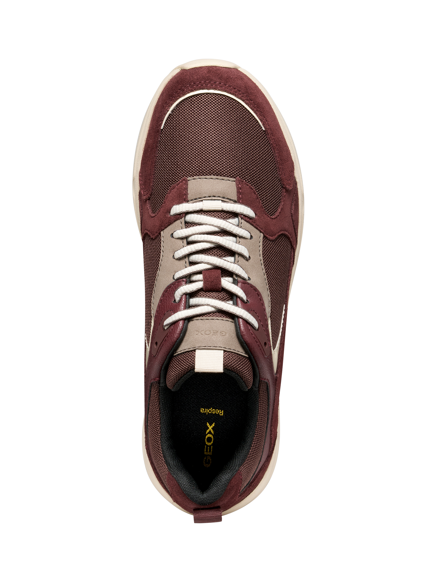 Product image 8 of 10, which shows Geox Zarvia Suede Blend Lace Up Trainers, Wine, EU35