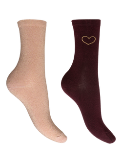 Charnos All Over Sparkle/Sparke Heart Ankle Socks, Pack of 2, Blush Mix, Blush Mix