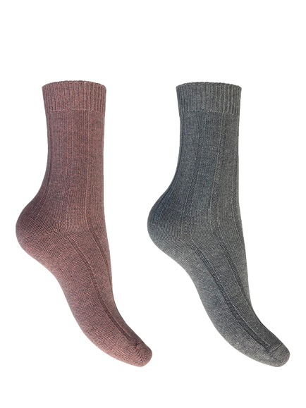 Charnos Cosy Bamboo Mix Ankle Socks, Pack of 2, Grey/Pink
