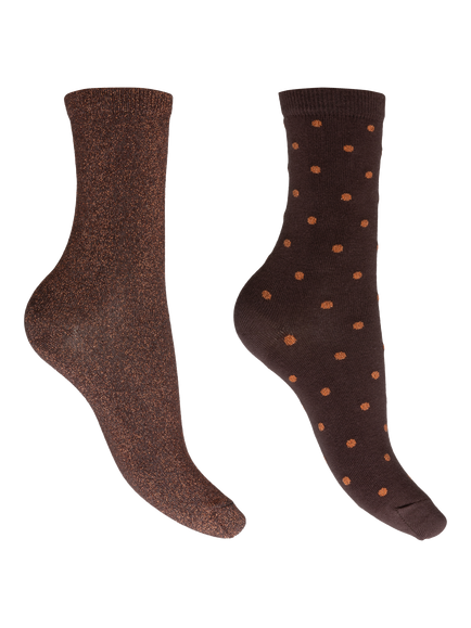 Charnos Cotton Blend Sparkle Socks, Pack of 2, Chocolate/Multi