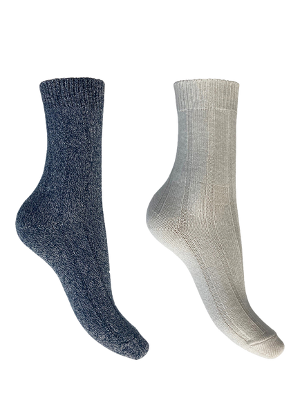 Charnos Cosy Bamboo Mix Ankle Socks, Pack of 2, Cream/Navy
