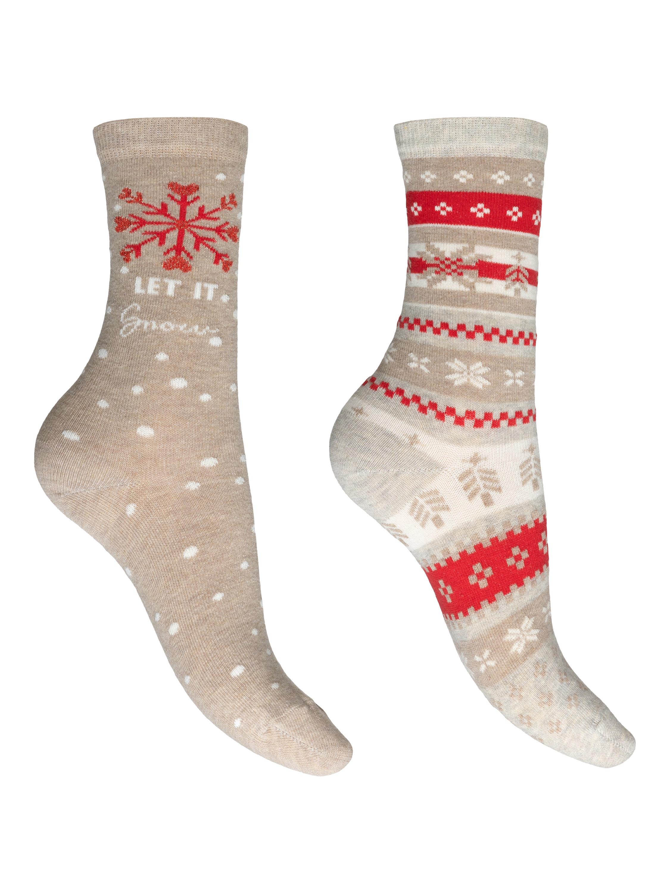 Product image 1 of 1, which shows Charnos Cotton Blend Let it Snow Socks, Pack of 2, Beige/Multi, One Size