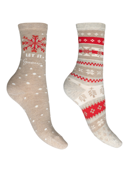 Charnos Cotton Blend Let it Snow Socks, Pack of 2, Beige/Multi, Beige/Multi