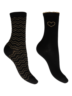 Charnos Cotton Blend Sparkle Socks, Pack of 2, Black/Gold, Black/Gold
