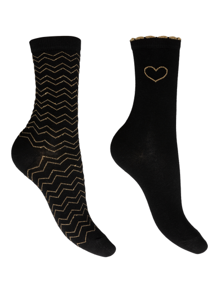 Charnos Cotton Blend Sparkle Socks, Pack of 2, Black/Gold, Black/Gold