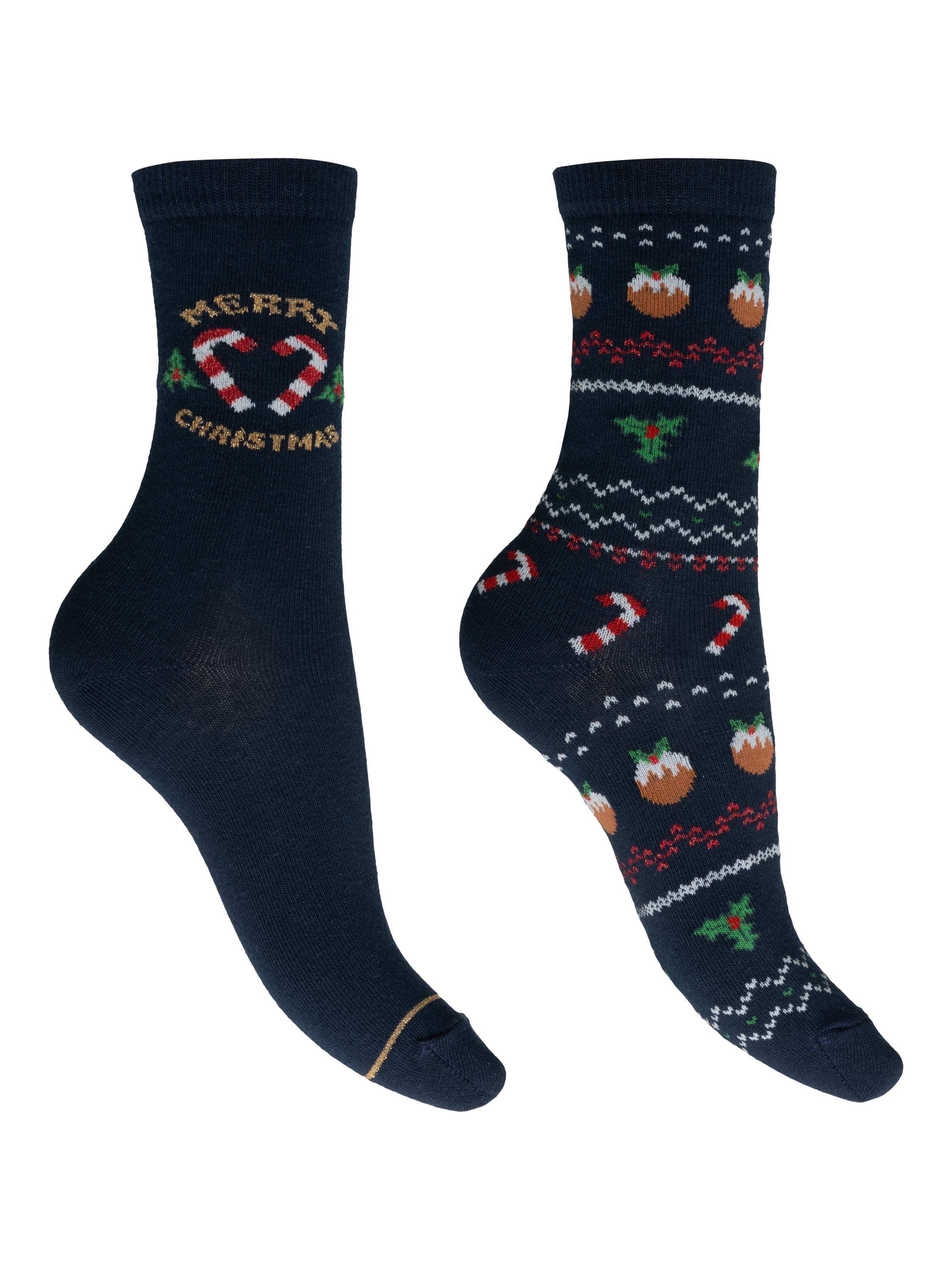 Charnos Cotton Blend Candy Cane Socks, Pack of 2, Navy