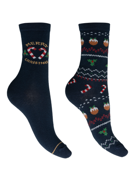 Charnos Cotton Blend Candy Cane Socks, Pack of 2, Navy, Navy