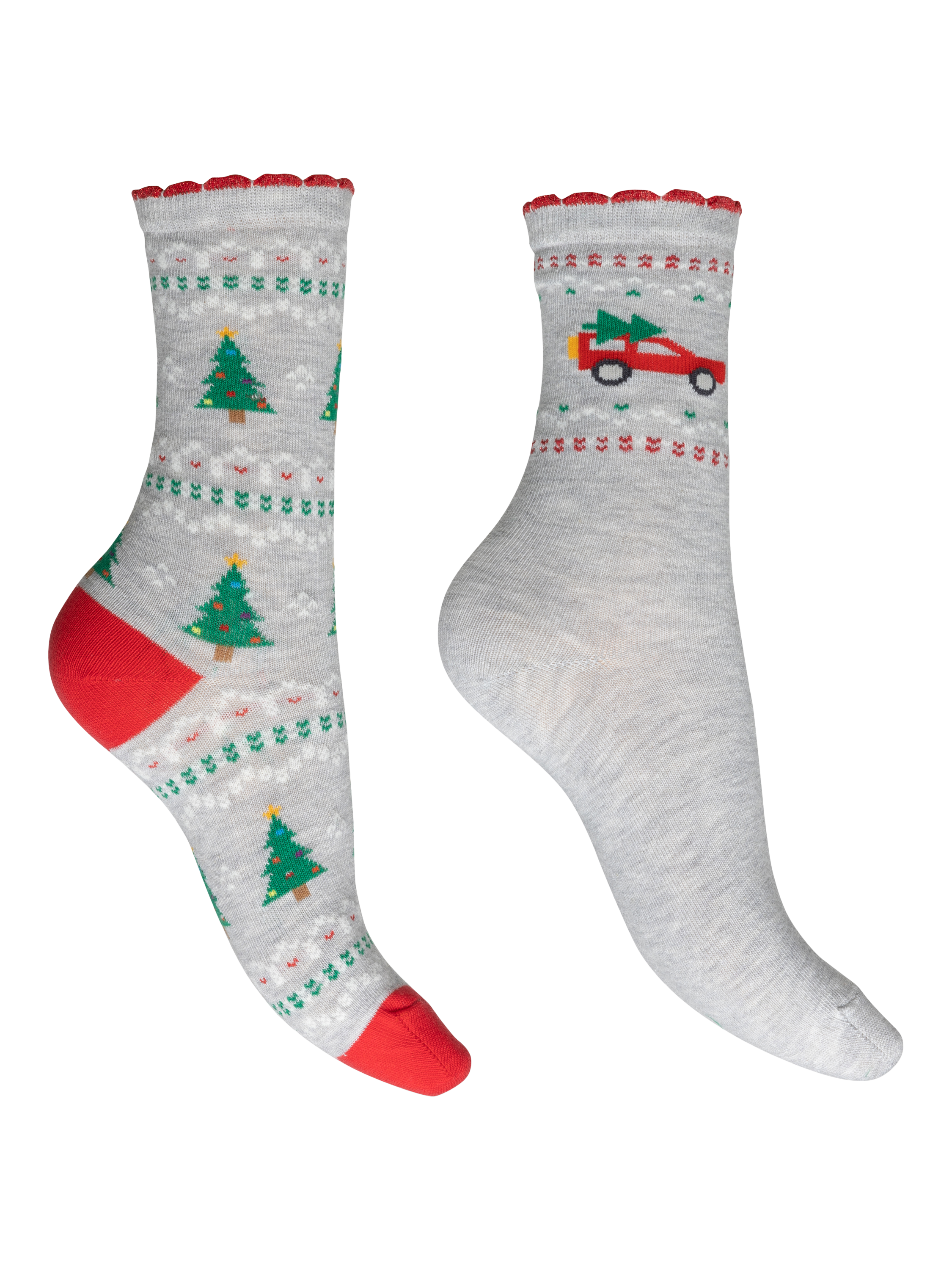 Product image 1 of 1, which shows harnos Cotton Blend Christmas Tree Car Socks, Pack of 2, Grey/Multi, One Size