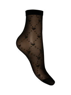 Charnos Sparkle Heart Anklet Socks, Black/Gold, Black/Gold