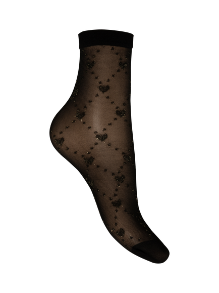 Charnos Sparkle Heart Anklet Socks, Black/Gold, Black/Gold