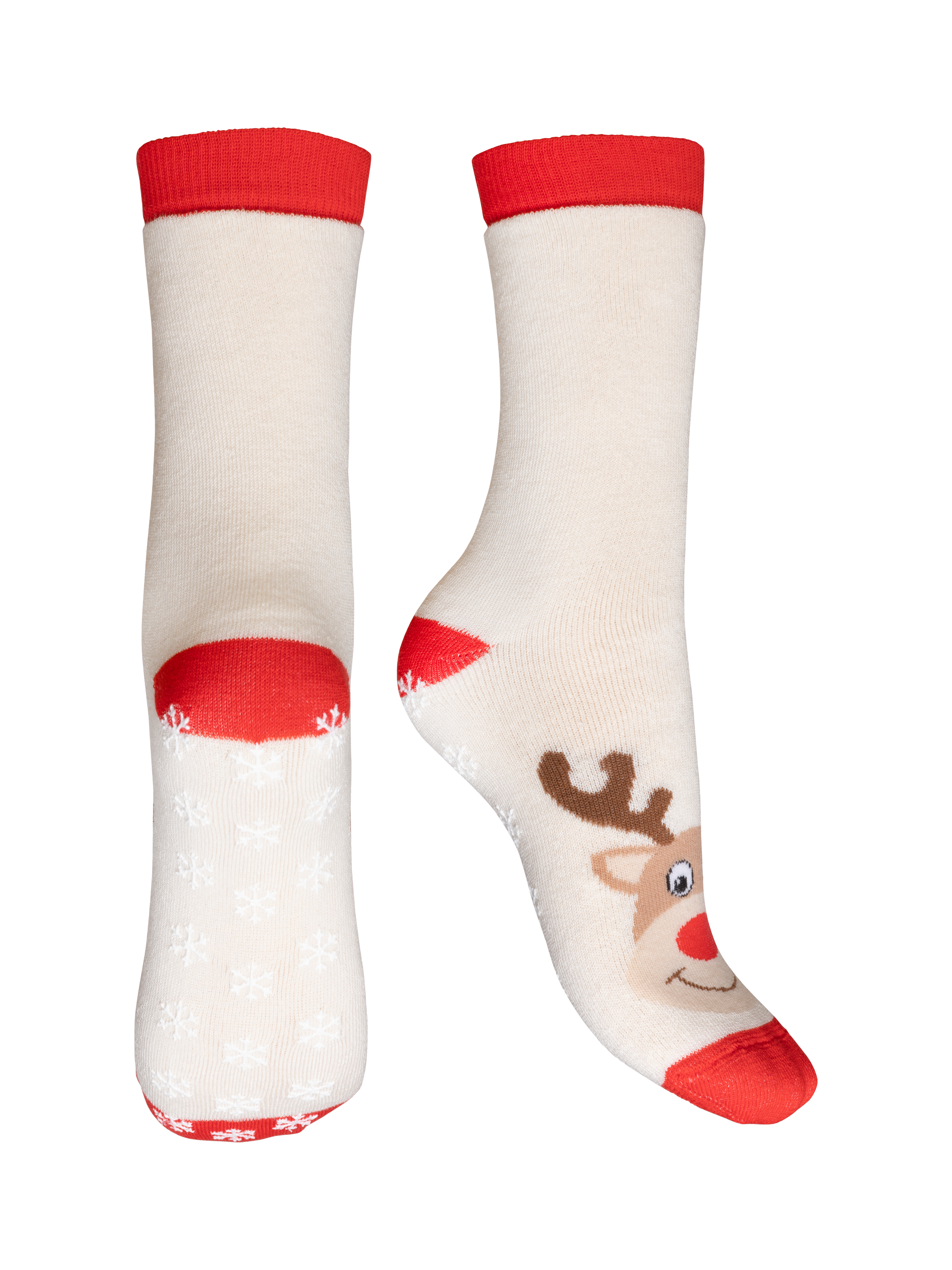 Product image 1 of 1, which shows Charnos Reindeer Cotton Blend Slipper Socks, Cream/Multi, One Size