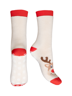 Charnos Reindeer Cotton Blend Slipper Socks, Cream/Multi, Cream/Multi
