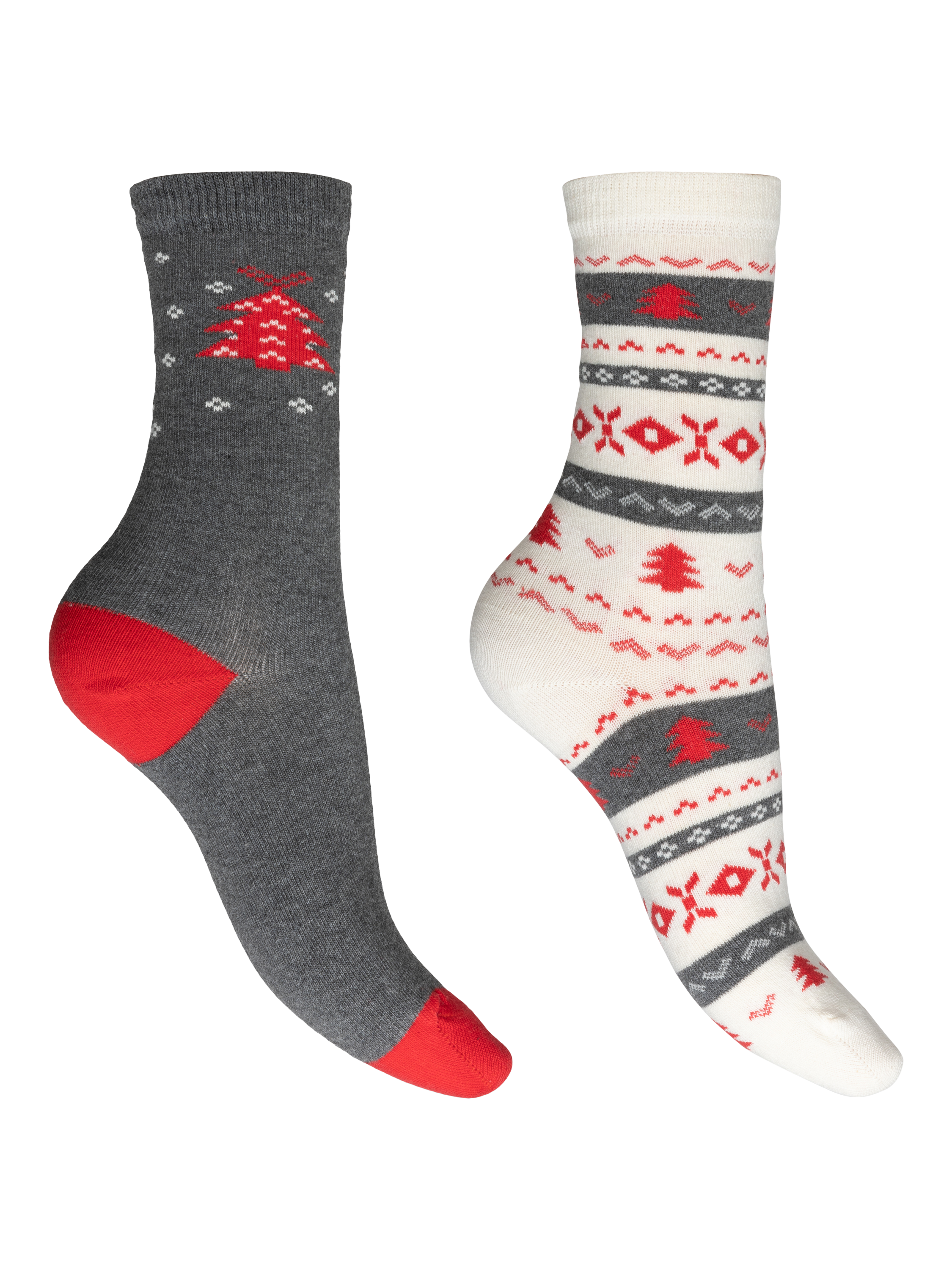 Product image 1 of 1, which shows Charnos Cotton Blend Christmas Tree Socks, Pack of 2, Grey/Multi, One Size