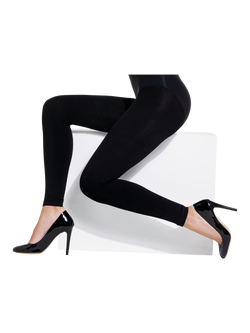 Charnos 200 Denier Fleeced Lined Footless Tights, Black, Black