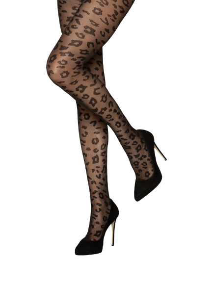 Charnos Leopard Tights, Black, Black