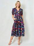 Hope & Ivy The Laurel Cotton V-Neck Midi Dress, Navy/Multi
