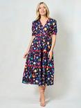 Hope & Ivy The Laurel Cotton V-Neck Midi Dress, Navy/Multi