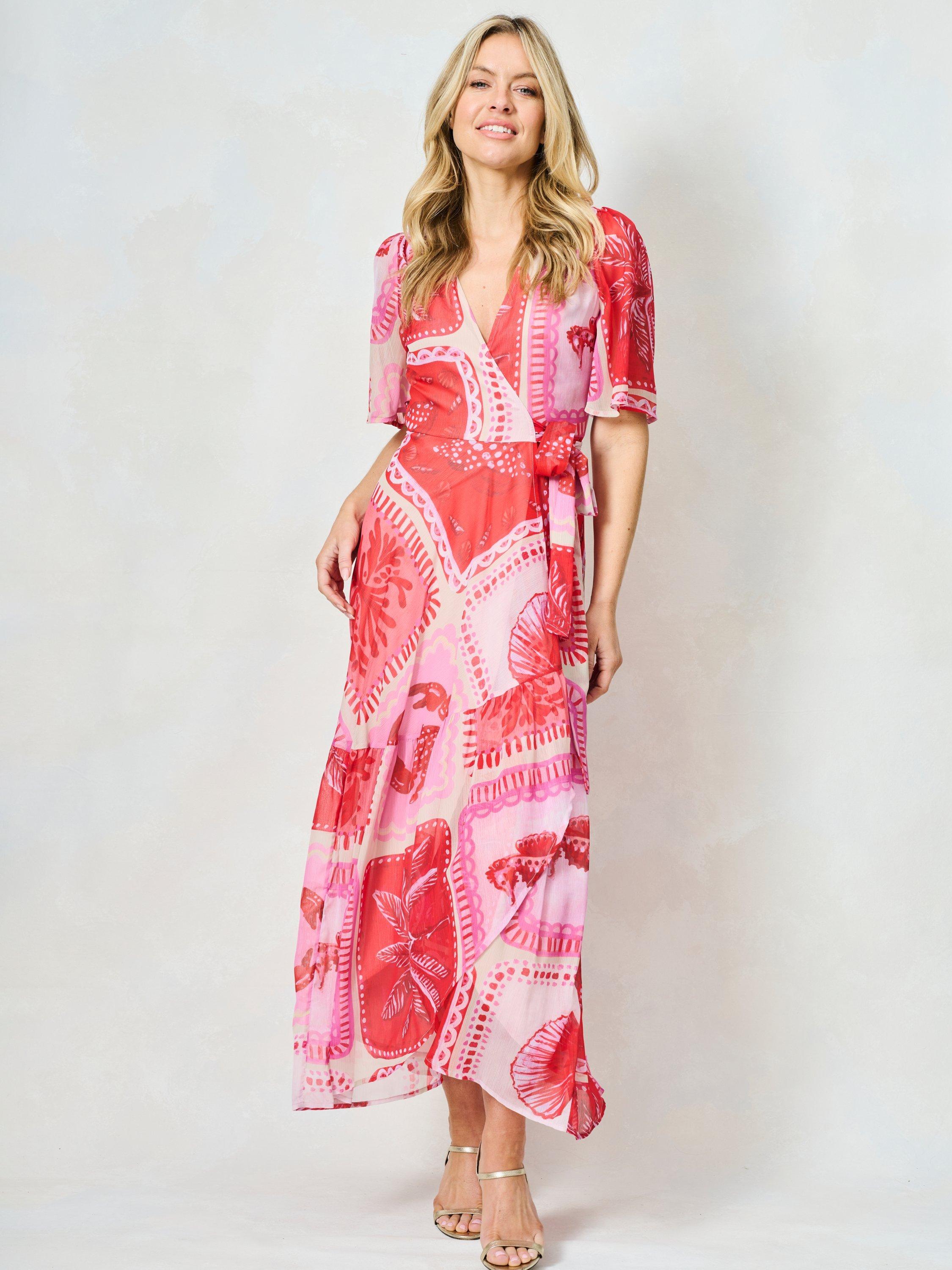 Product image 1 of 5, which shows Hope & Ivy The Leonora Wrap Maxi Dress, Pink/Multi, 8