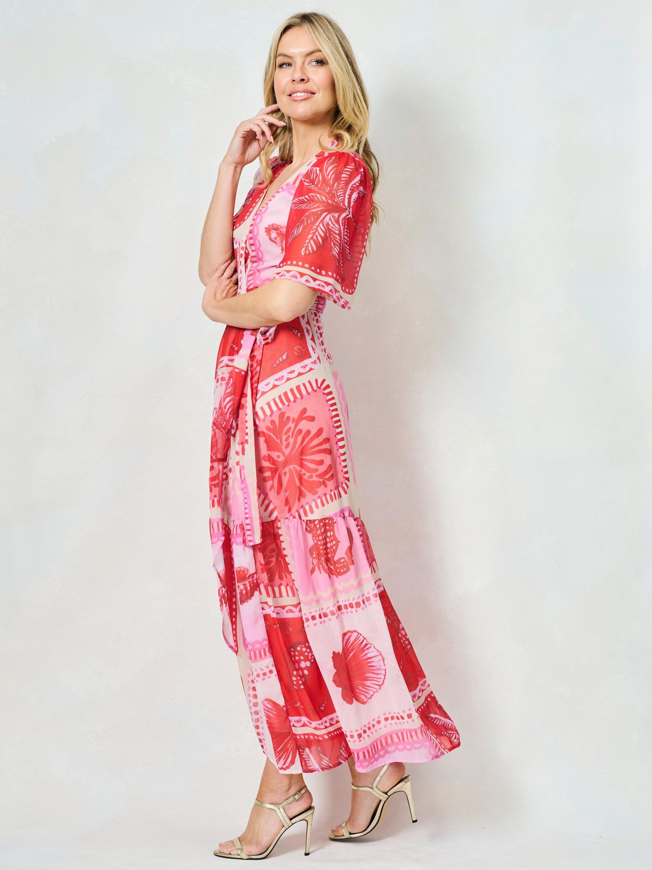 Product image 2 of 5, which shows Hope & Ivy The Leonora Wrap Maxi Dress, Pink/Multi, 8