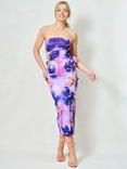 Hope & Ivy The Louisa Floral Bow Detail Strapless Dress, Purple/Multi