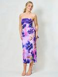 Hope & Ivy The Louisa Floral Bow Detail Strapless Dress, Purple/Multi