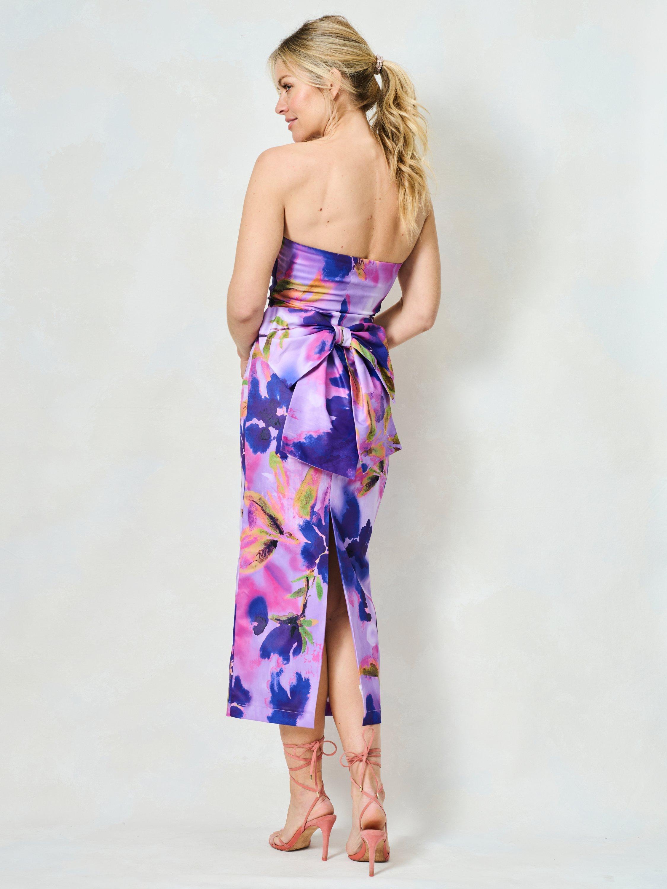 Product image 5 of 6, which shows Hope & Ivy The Louisa Floral Bow Detail Strapless Dress, Purple/Multi, 6