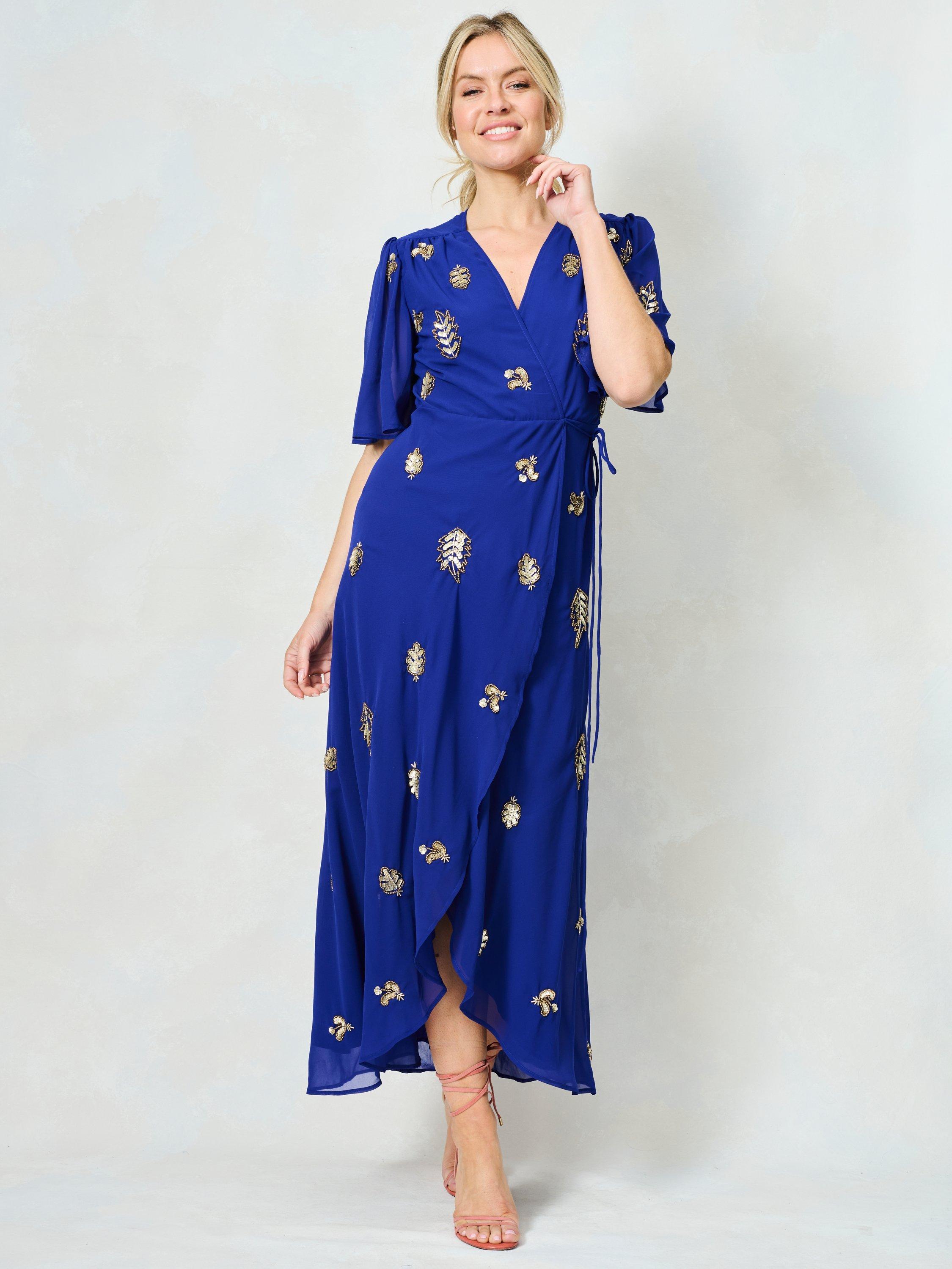 Product image 2 of 6, which shows Hope & Ivy The Marion Embellished Wrap Maxi Dress, Blue, 6