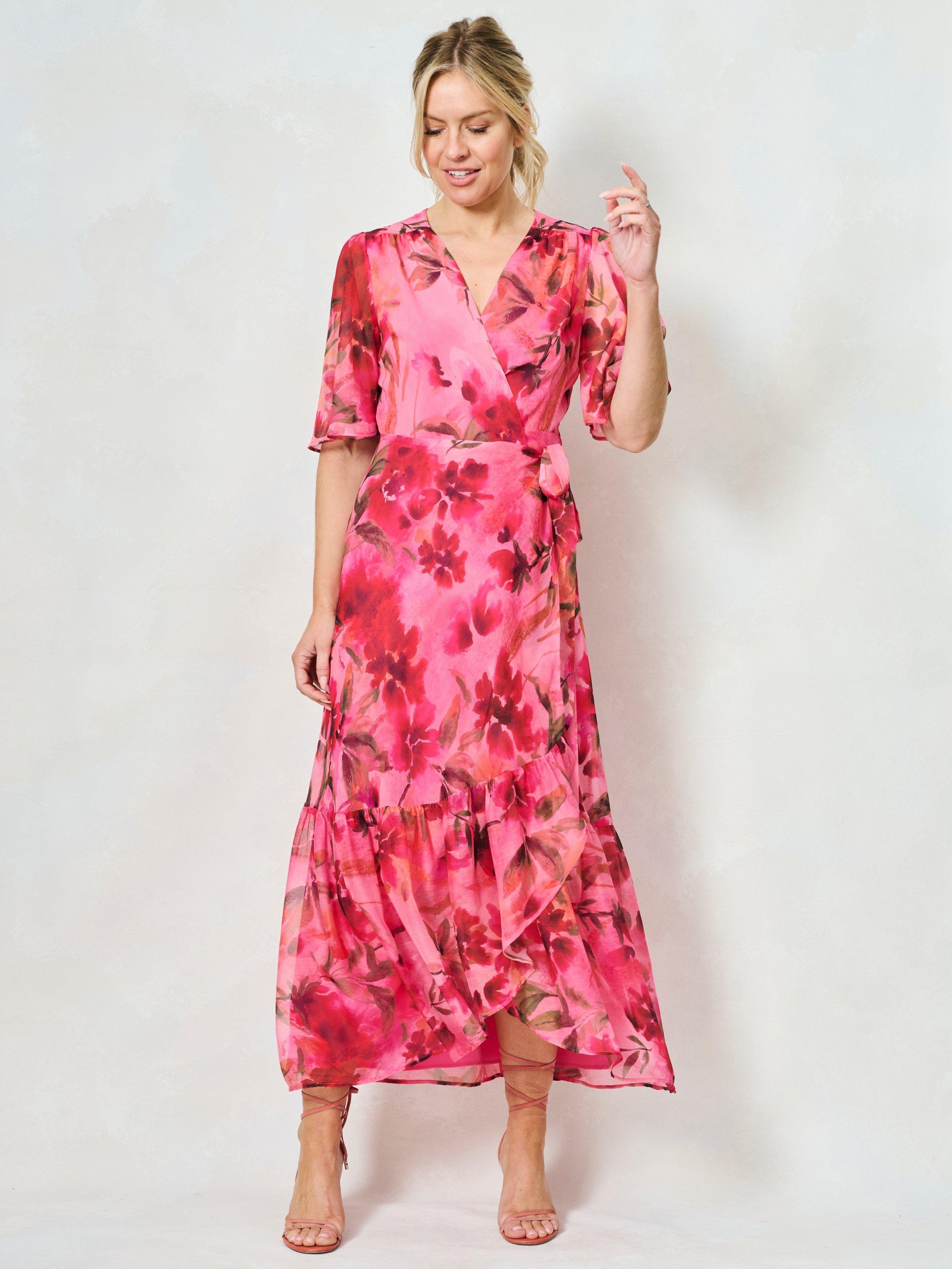 Product image 1 of 4, which shows Hope & Ivy The Pleasance Floral Wrap Maxi Dress, Pink/Multi, 8