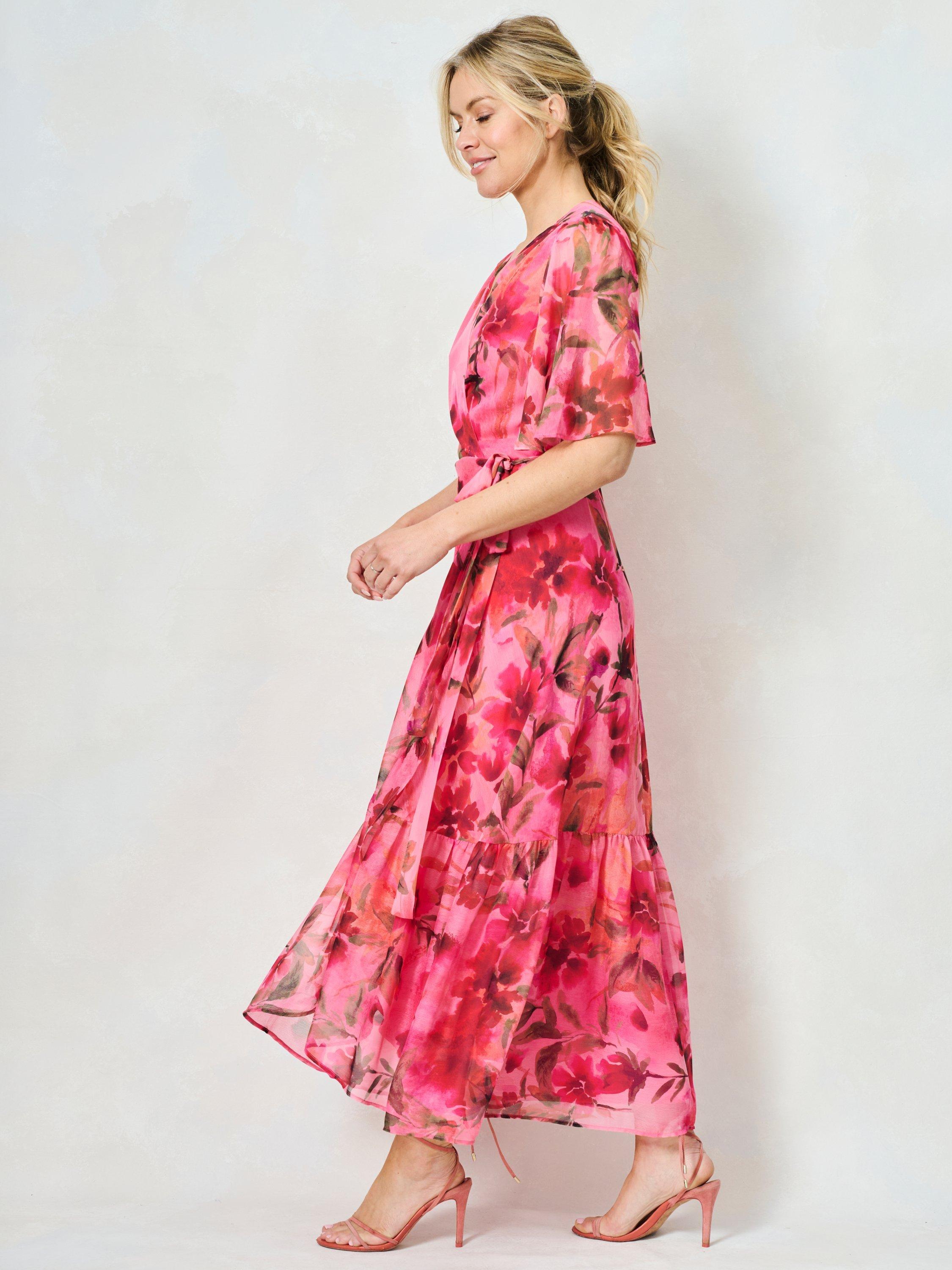 Product image 2 of 4, which shows Hope & Ivy The Pleasance Floral Wrap Maxi Dress, Pink/Multi, 8