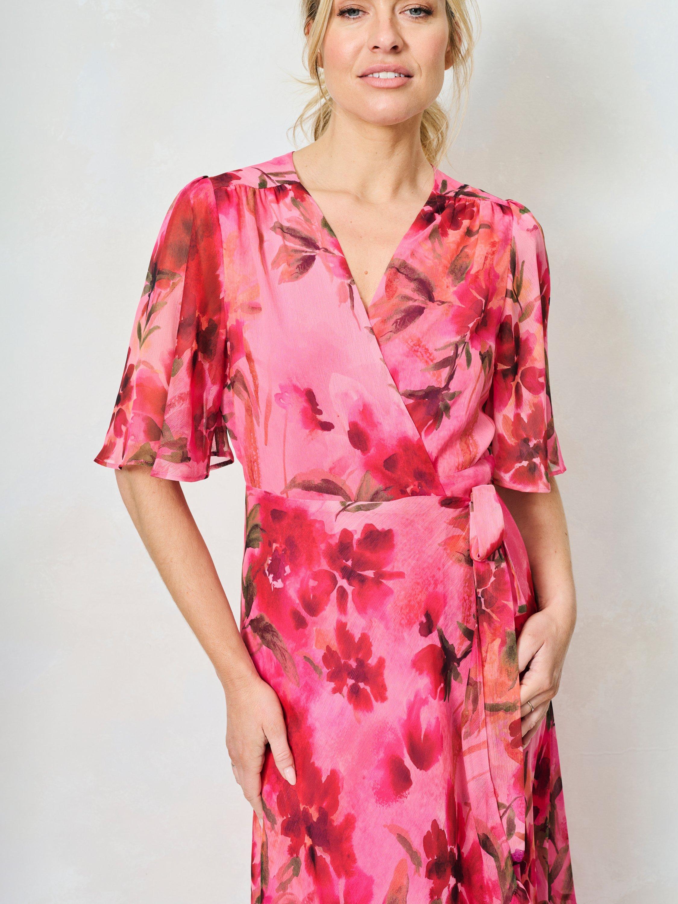 Product image 4 of 4, which shows Hope & Ivy The Pleasance Floral Wrap Maxi Dress, Pink/Multi, 8