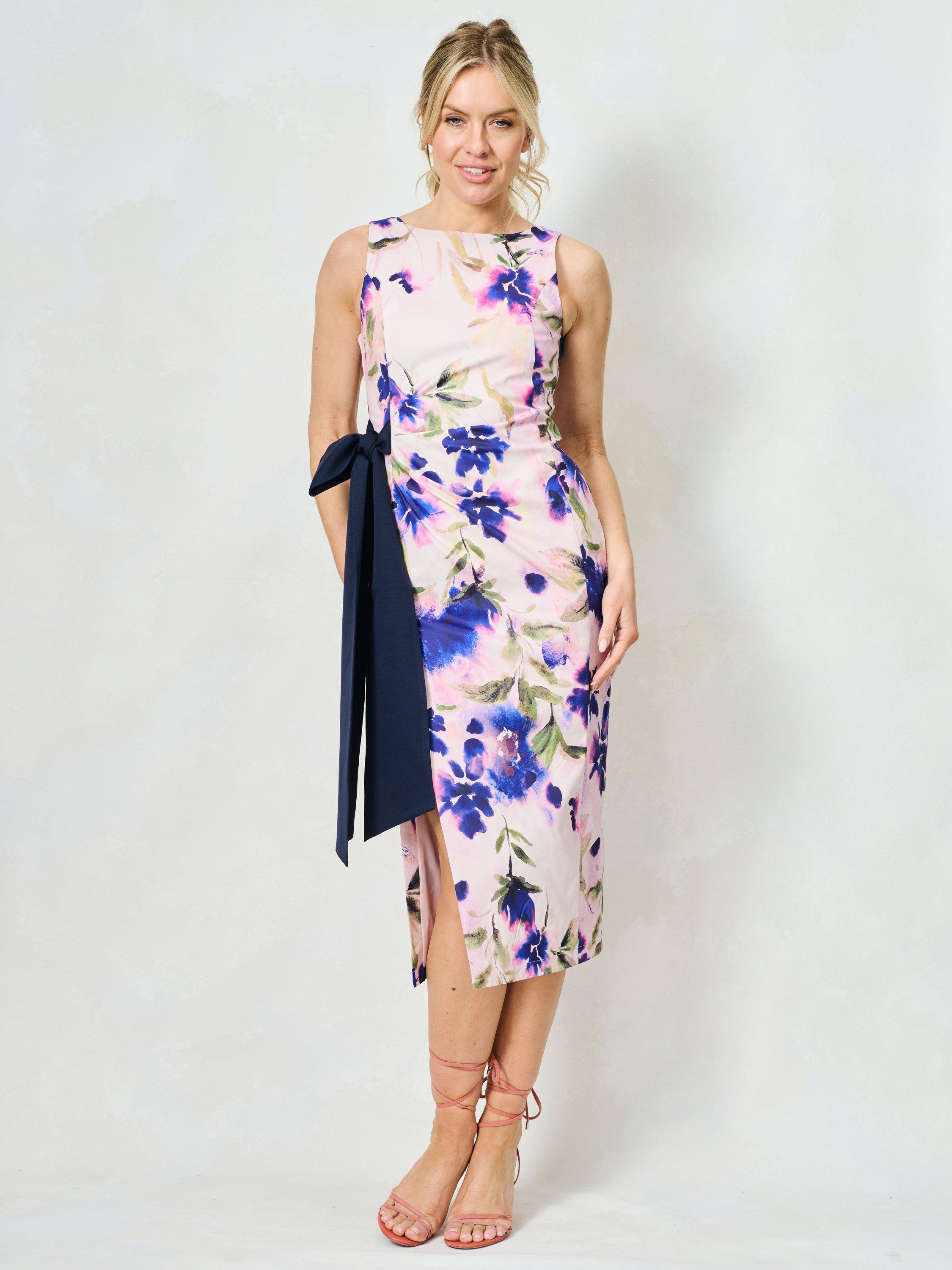Product image 2 of 6, which shows Hope & Ivy The Rebecca Floral Bow Detail Midi Dress, Purple/Multi, 6