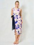Hope & Ivy The Rebecca Floral Bow Detail Midi Dress, Purple/Multi