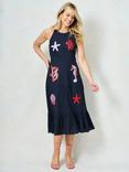 Hope & Ivy The Rosalind Sealife Embellished Midi Dress, Navy