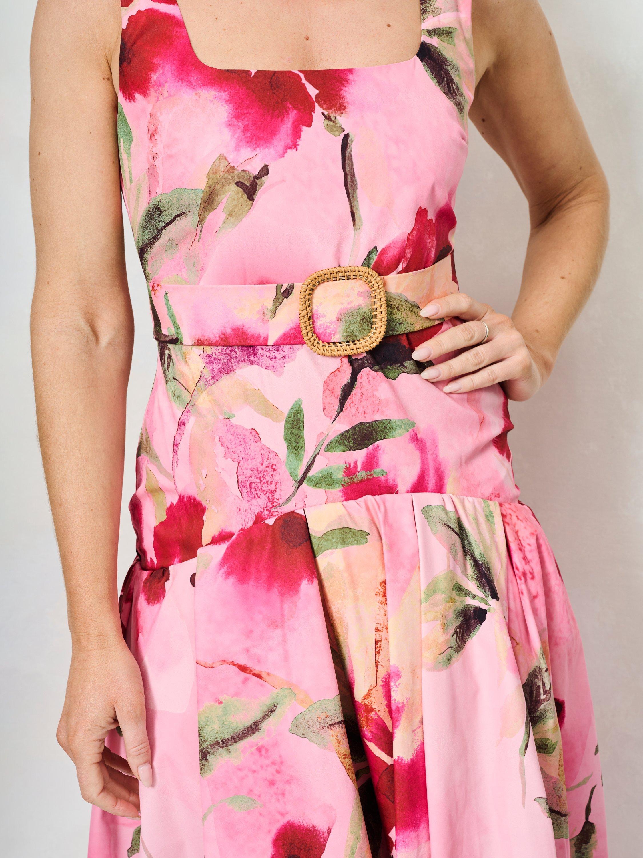 Product image 5 of 5, which shows Hope & Ivy The Sybil Floral Belted Midaxi Dress, Pink/Multi, 6