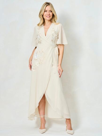 Hope & Ivy The Violet Embellished Wrap Wedding Dress, Ivory, Ivory