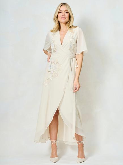 Hope & Ivy The Violet Embellished Wrap Wedding Dress, Ivory - view 2, Ivory