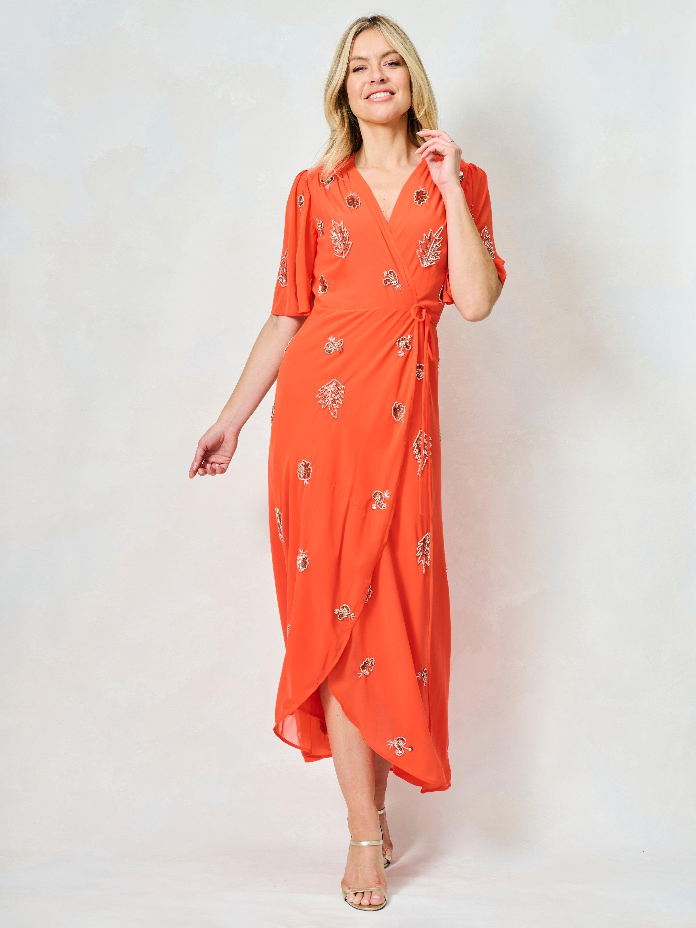 Product image 2 of 6, which shows Hope & Ivy The Alana Embellished Wrap Maxi Dress, Orange, 6